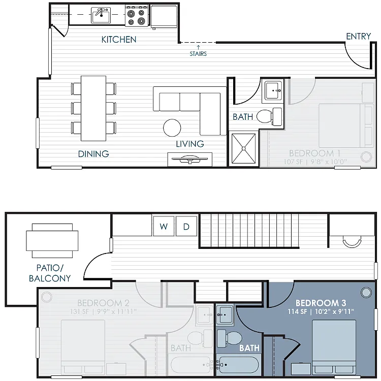 Floor plan 3-Bedroom CoLiving Rowhome: Bedroom 3 & Private Ba