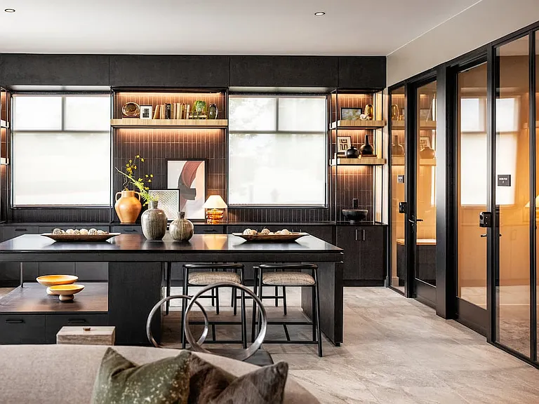 Lounge with entertaining kitchenette and private work pods