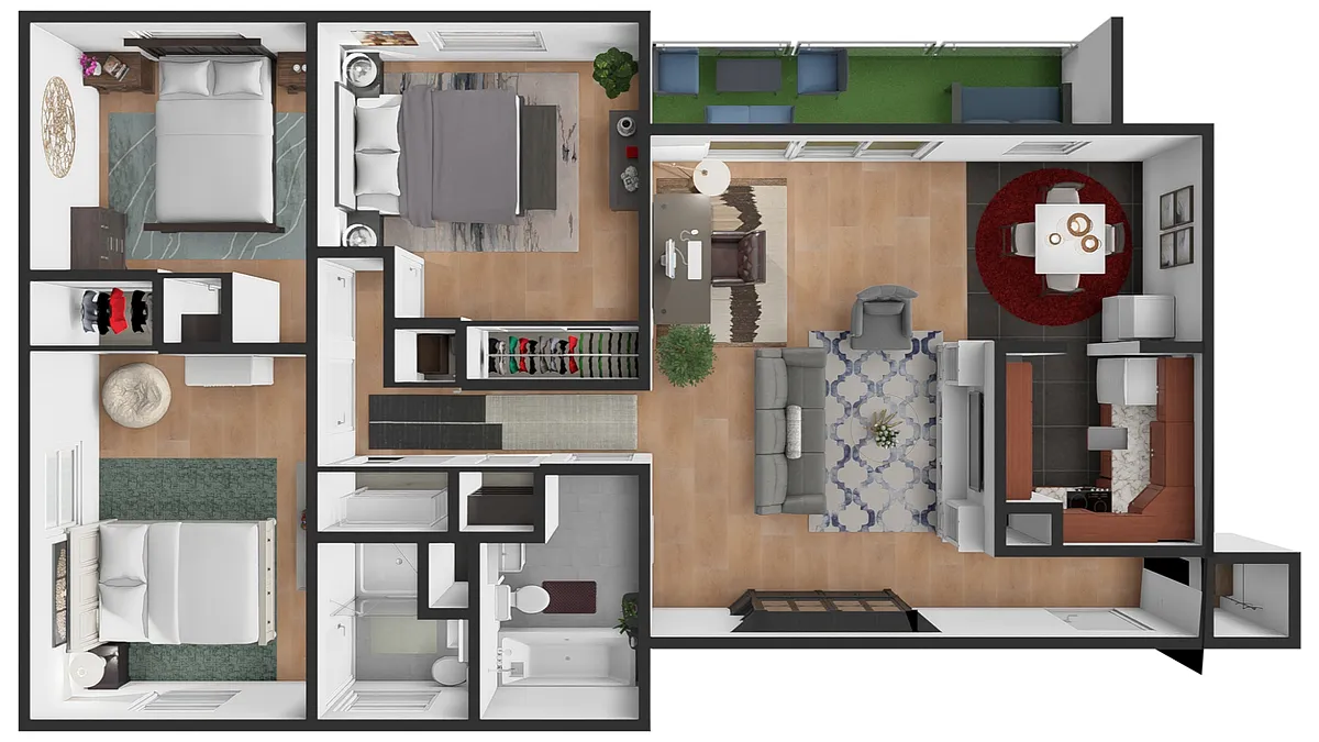 Floor plan 3 Bedroom with Balcony
