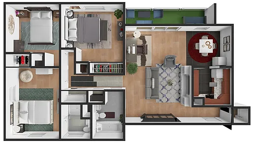 Floor plan 3 Bedroom with Balcony