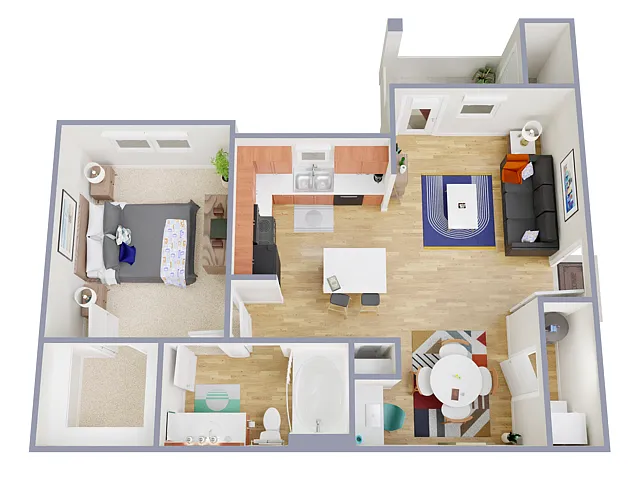 Floor plan 1 Bed, 1 Bath D (80% Income Restricted)