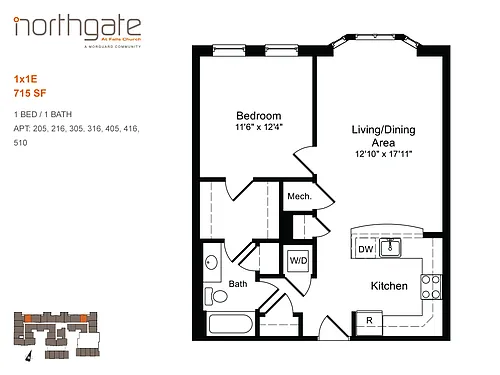 Floor plan 1x1E