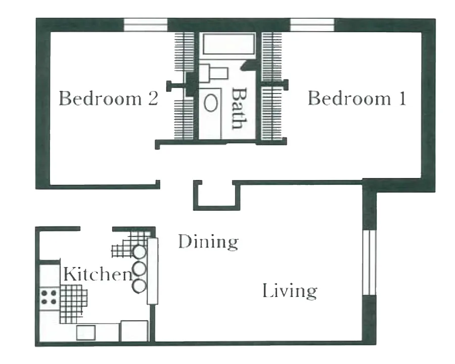 Floor plan 2 Bedroom and 1 Bathroom
