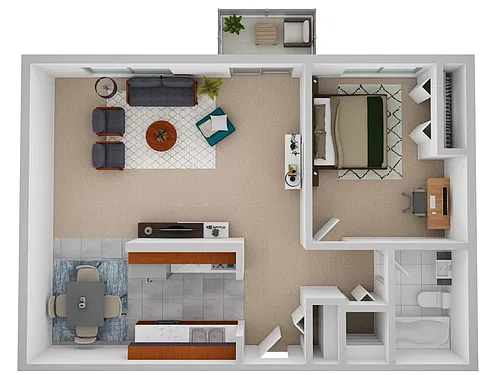 Floor plan 1 Bedroom, Type B, Income Restrictions