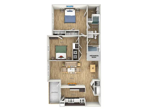 Floor plan Two Bedroom, Two Bath (Large)