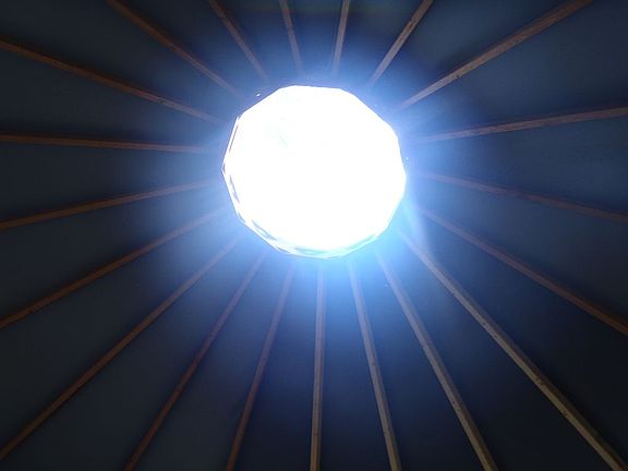 Skylight inside yurt.
