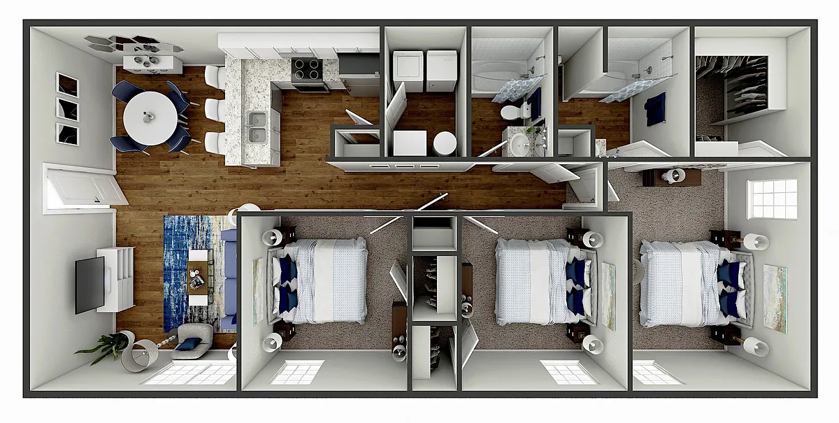 Floor plan 3 Bedroom, 2 Bath