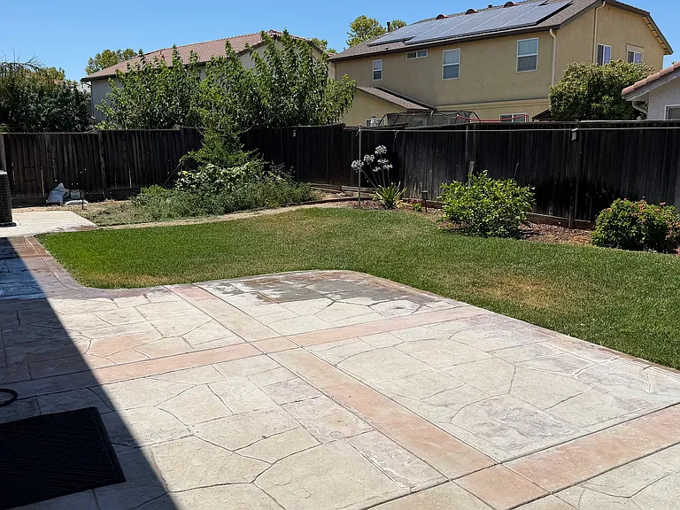 rear yard, patio area and vegitable garden