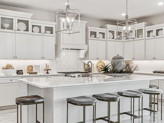 Kitchen with pendant lighting and center island