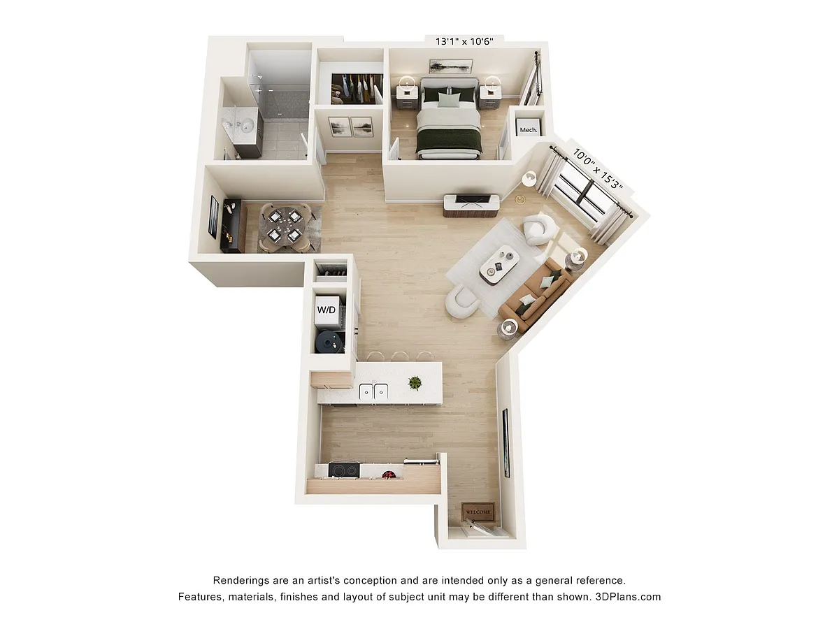Floor plan D2- One Bed + Den