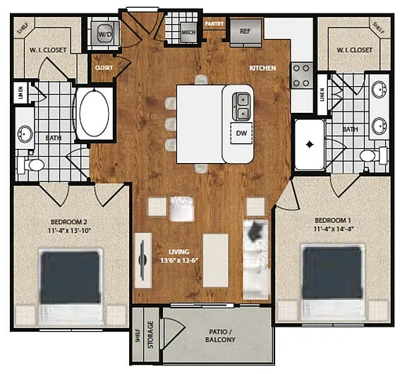 Floor plan B1 - Violet - 2 Bedroom 2 Bathroom