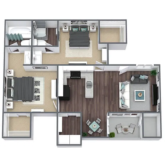 Floor plan B2: 2 Bed 2 Bath