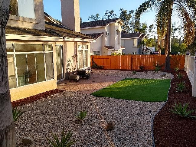 Drought resistant landscape in backyard