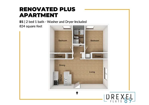 Floor plan B1 Renovated (Washer and Dryer Included)