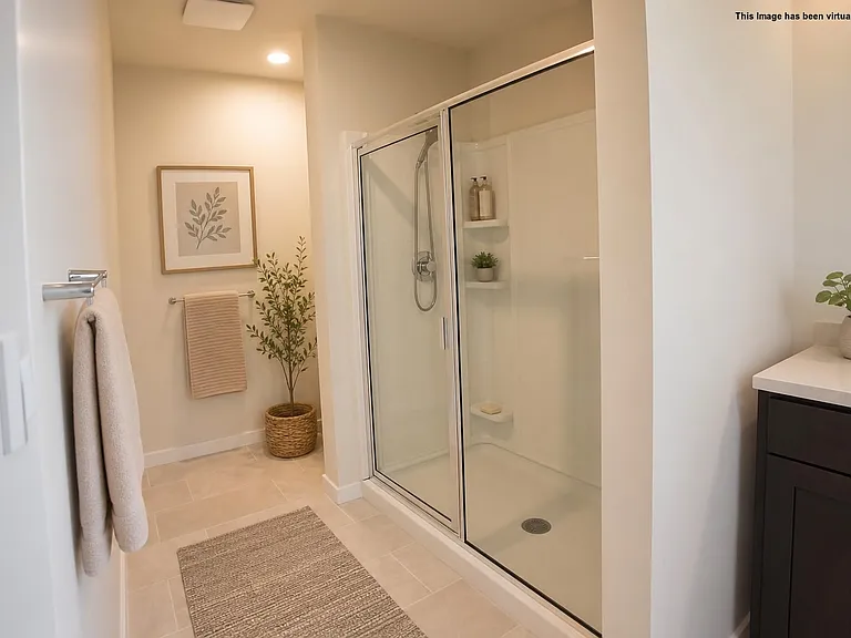 Primary Bathroom, virtually staged.