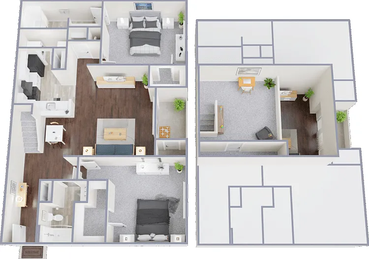 2 Bedroom 2 Bath Floorplan Diagram