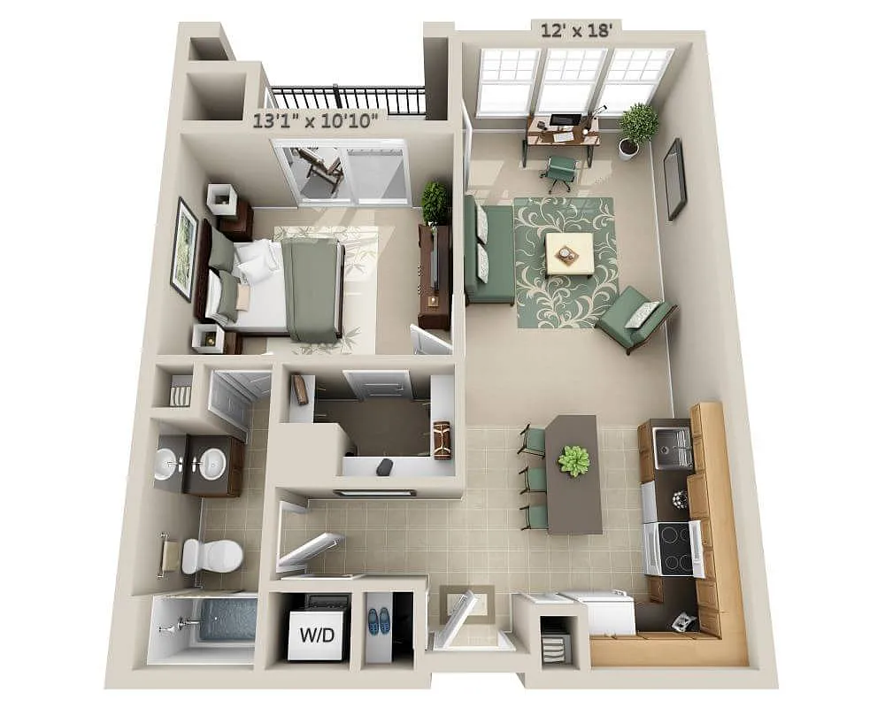Floor plan One Bedroom (A1C)