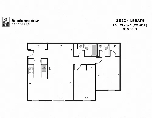 Floor plan 2 Bed, 1.5 Bath - 918 sq ft