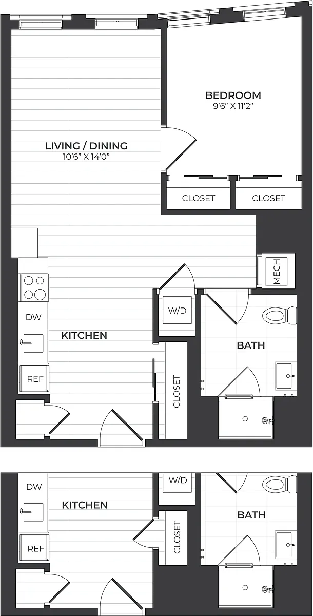 Floor plan 1 Bed/1 Bath-A3-Stone