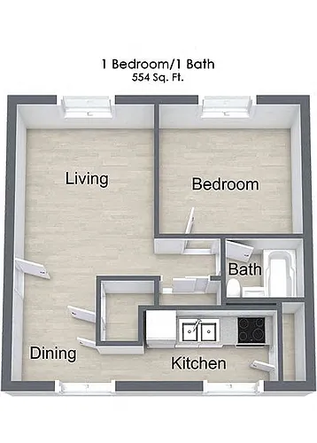 Floor plan One Bedroom Apartment