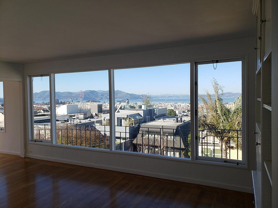 The view from the living room. The Golden Gate Bridge is in the background.