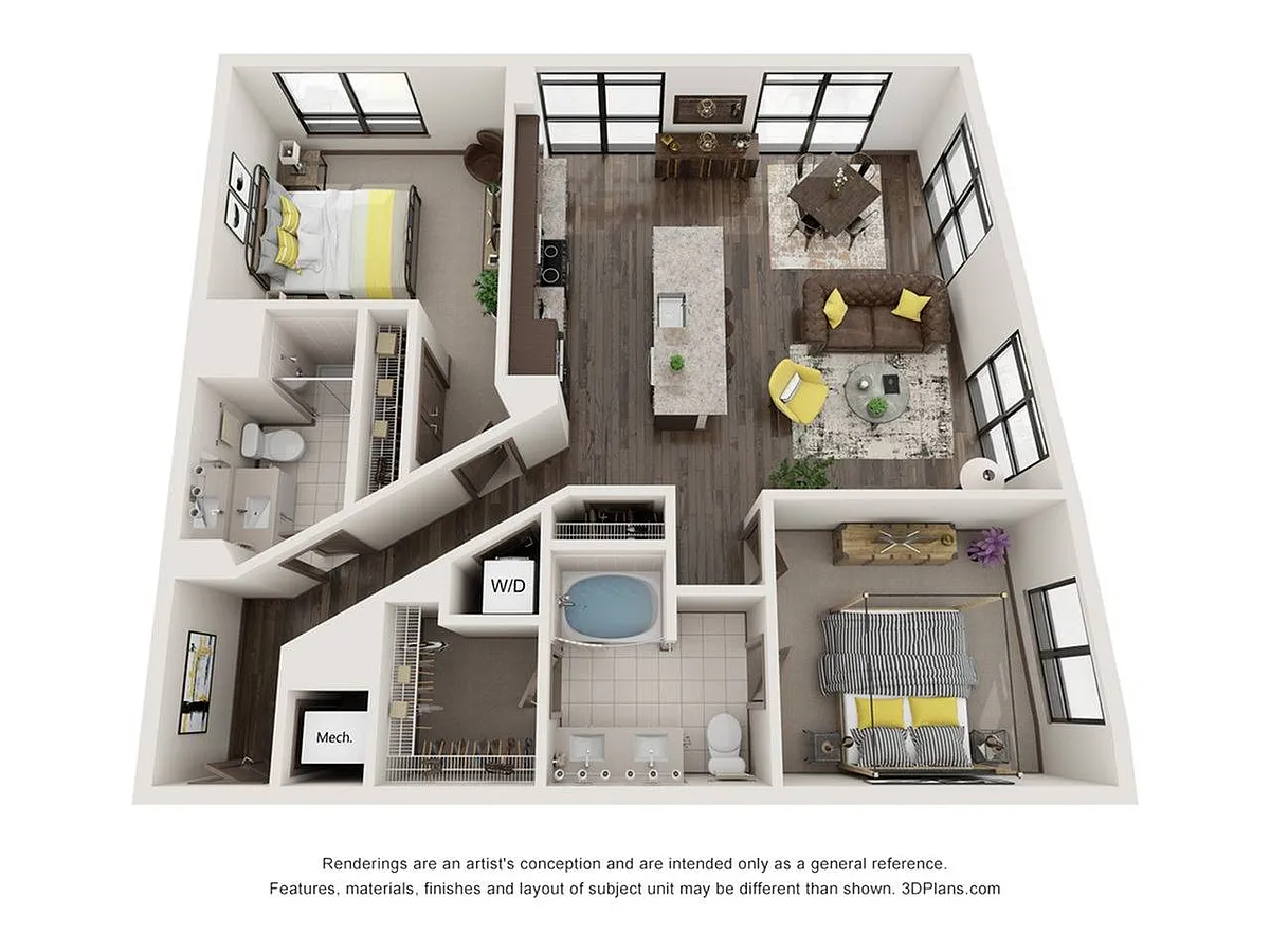 Floor plan Marchand (2 Bedroom & 2 Bathroom)
