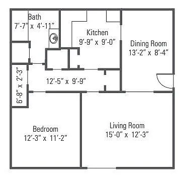 Floor plan 1 Bed 1 Bath | B