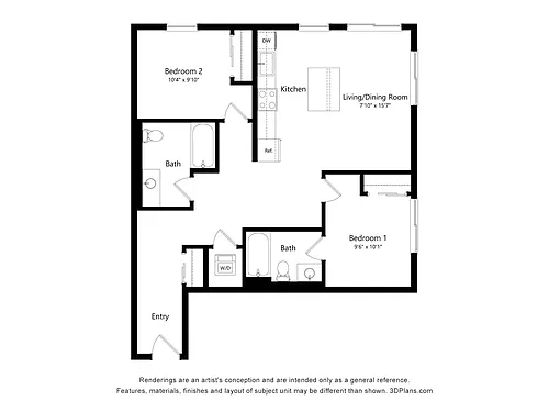 Floor plan 2 Bed 2 Bath J