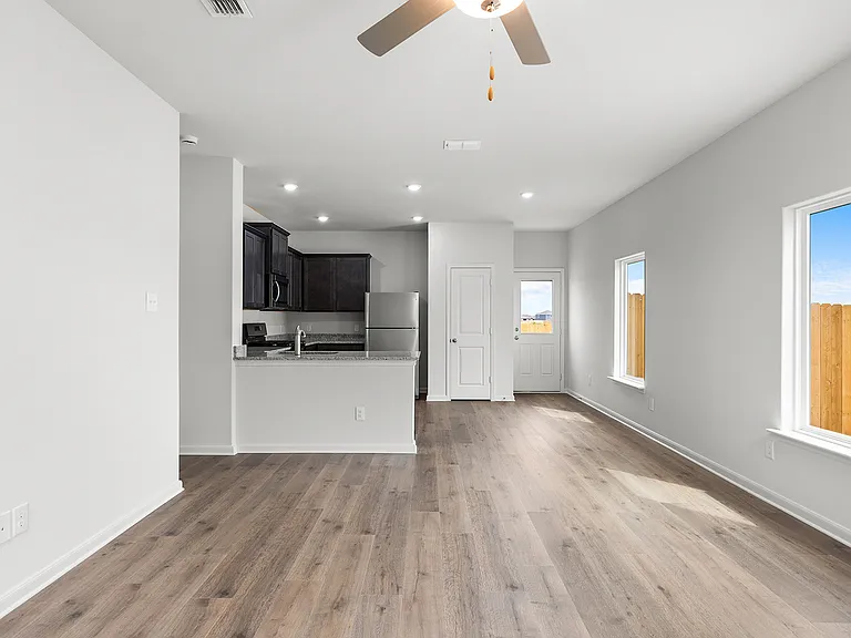 The windows in the open living spaces let in great, natural light.