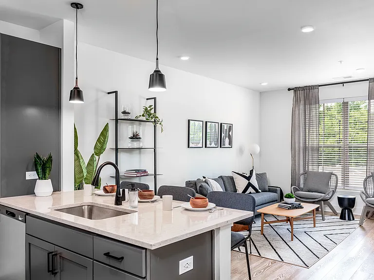 The Sage Model Living Room and Kitchen