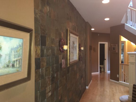 unique slate wall in hallway