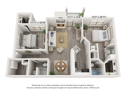 Floor plan 2 Bed, 2 Bath