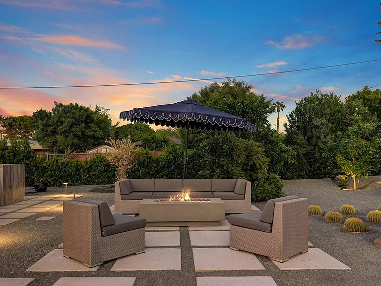 outdoor seating at night
