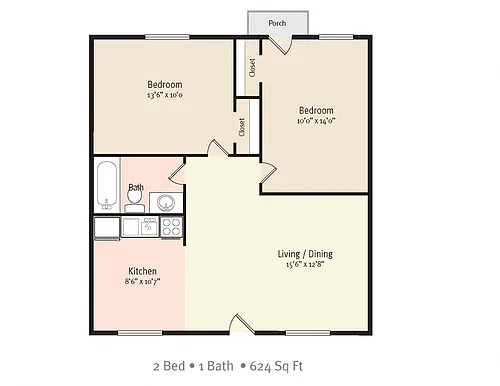 Floor plan 2 Bedroom/1 Bath