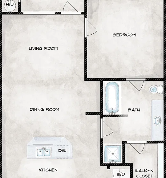 1 Bed 1 Bath A Floorplan Diagram