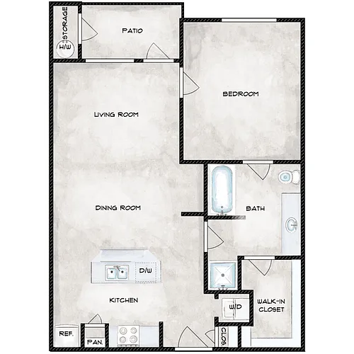 Floor plan 1 Bed 1 Bath A