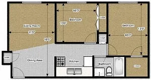 Floor plan 2 Bedroom - 1 Bath
