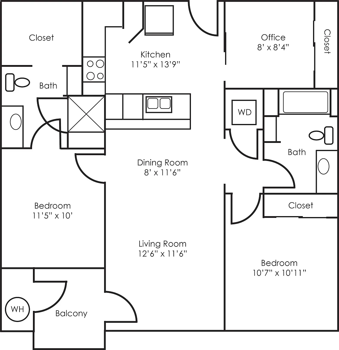 Floor plan 2x2 - 1017 sqft - B3