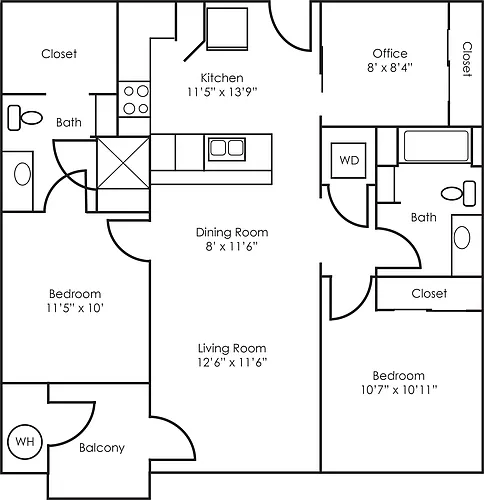 Floor plan 2x2 - 1017 sqft - B3