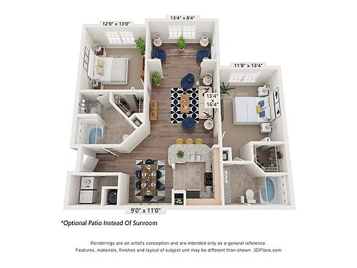 Floor plan B2 with Sunroom