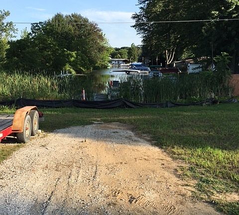 parking and pier on channel