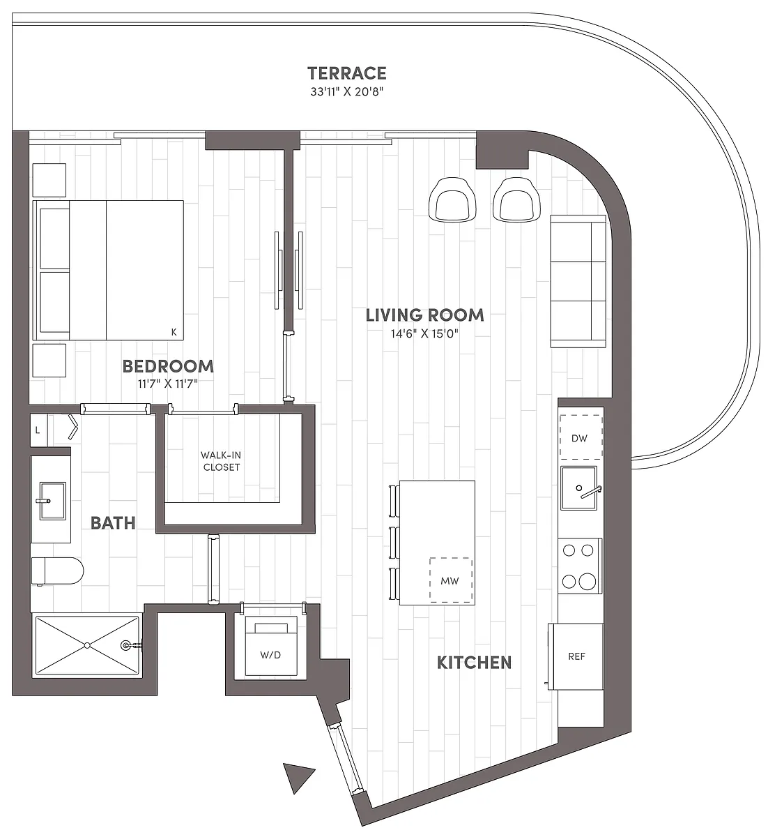Floor plan 1 Bed-1 Bath-B5