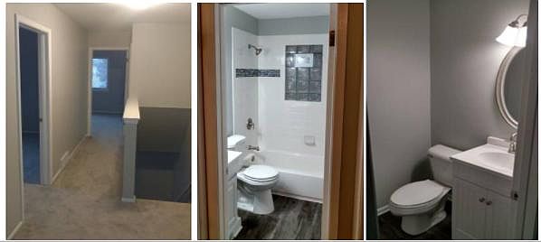 Top of the steps, remodeled full and half bath