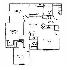 Floor plan Three Bedroom Two Bathroom