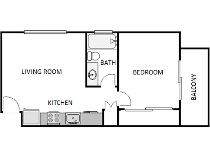 Floor plan 1 Bed / 1 Bath: Type A