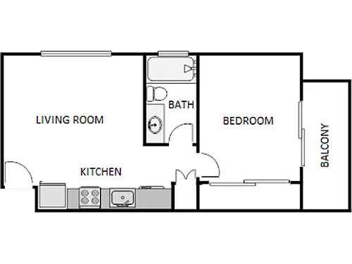 Floor plan 1 Bed / 1 Bath: Type A