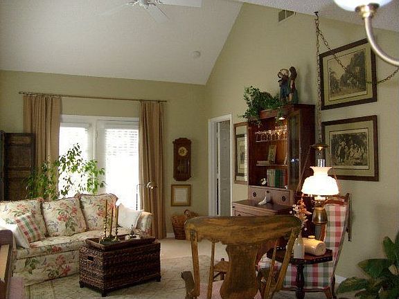 Living room with vaulted ceiling