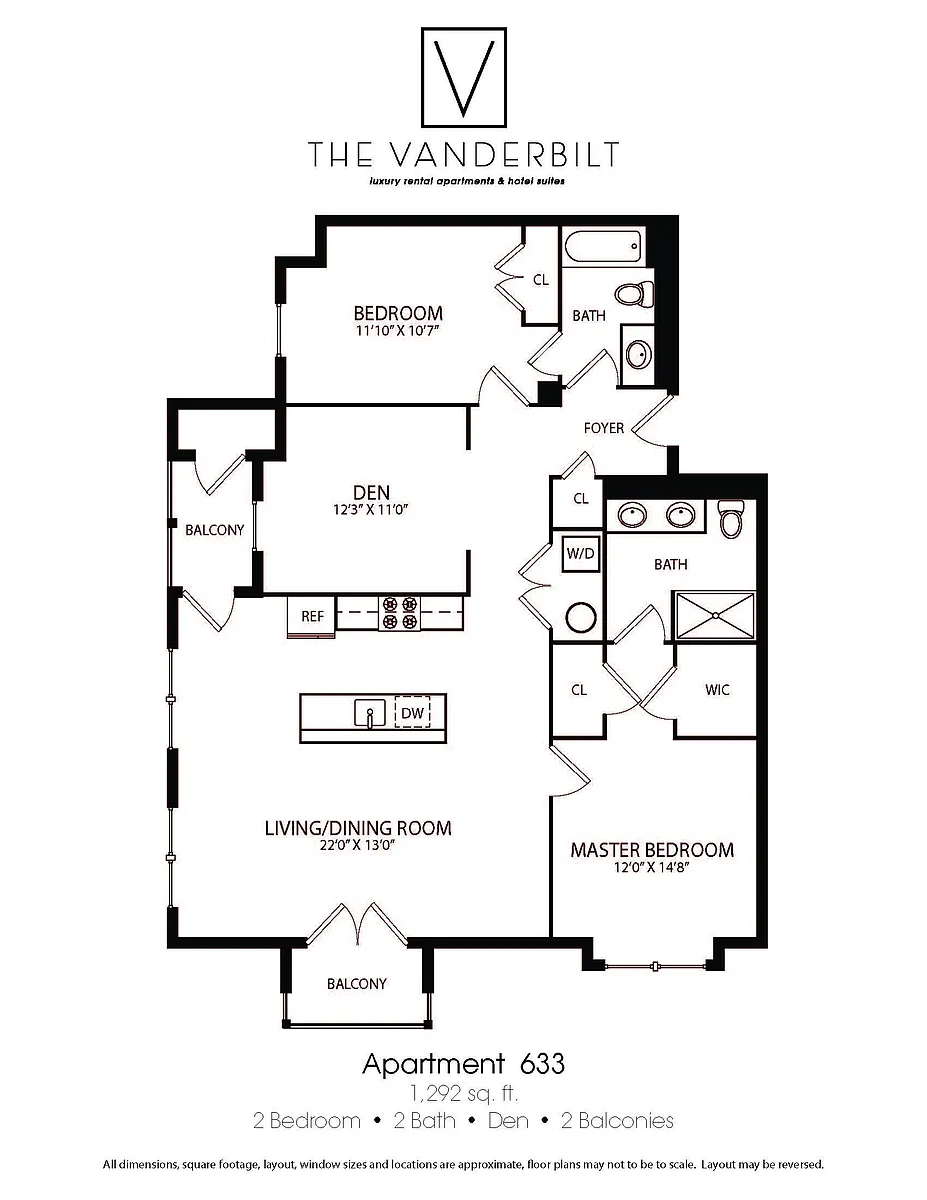 Floor plan 2 Bed - 2 Bath - Den - 2 Balconies