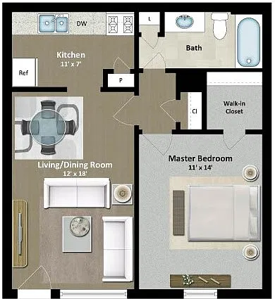 Floor plan 1 Bed 1 Bath G