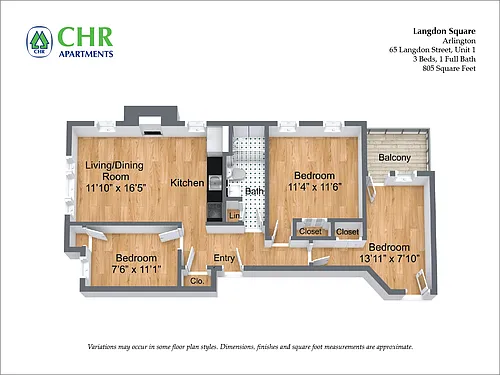 Floor plan 3 Bedroom/1 Bath